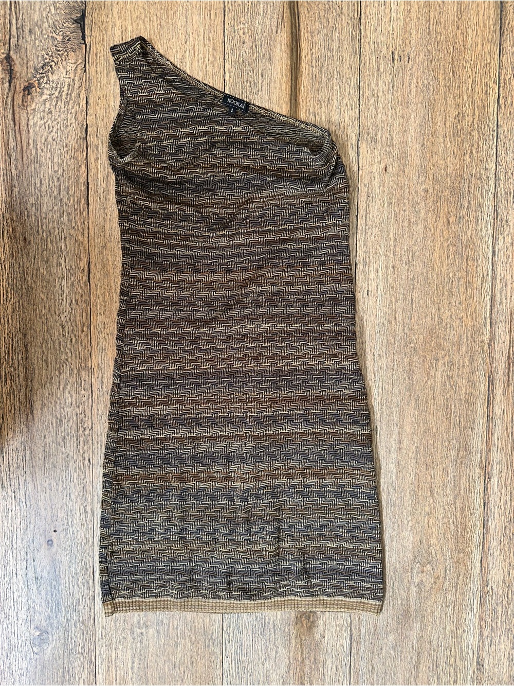 Kookaï One-Shoulder Metallic Patterned Knit Mini Dress